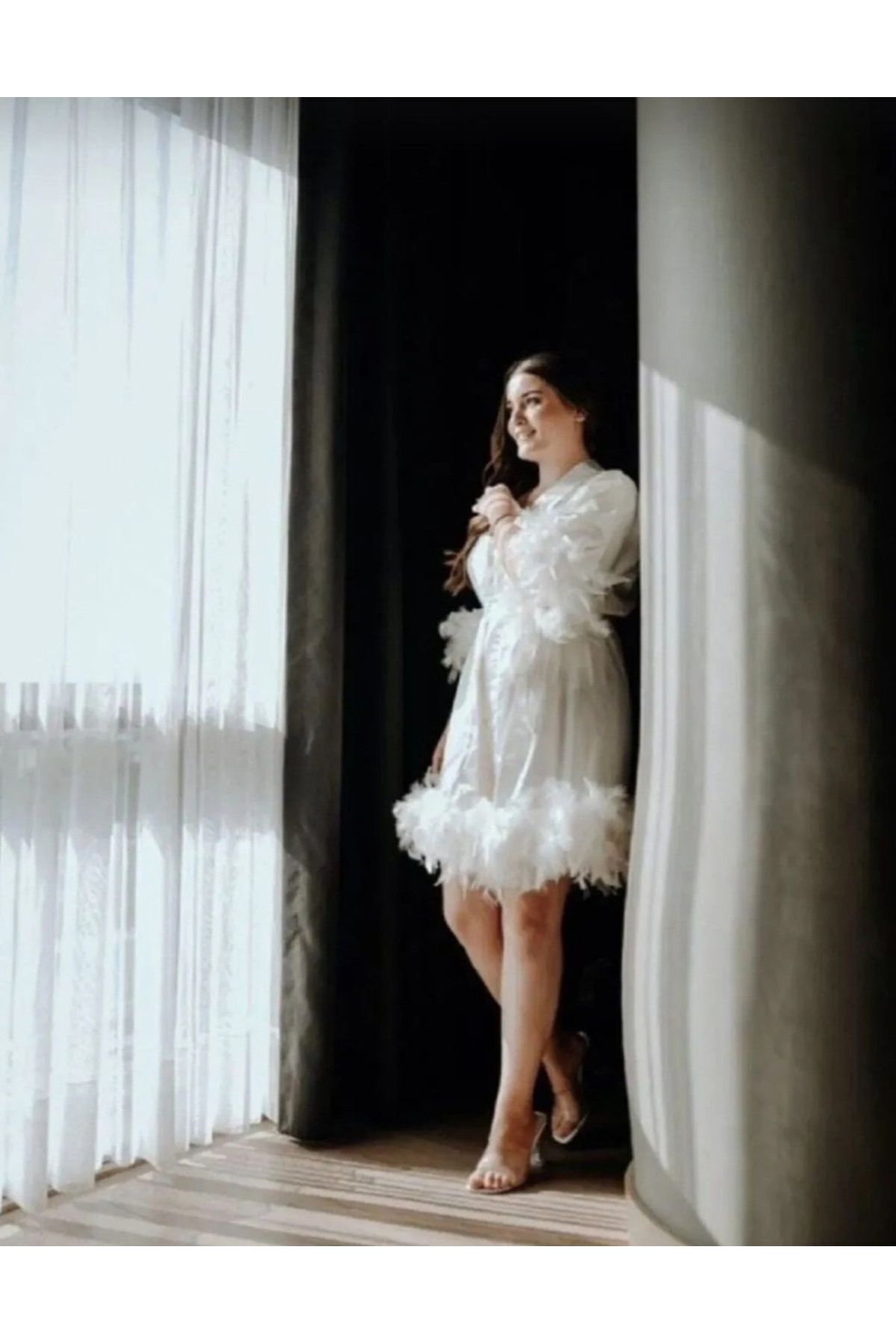 Bride Nakışlı Otrişli Detaylı Gelin Sabahlığı